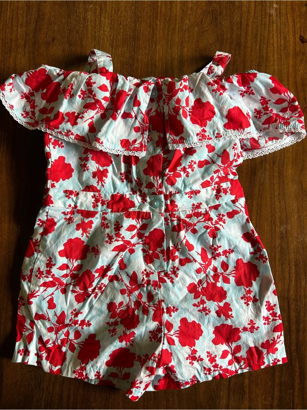 Janie and Jack Red Floral Ruffle Strap Romper Size 3T